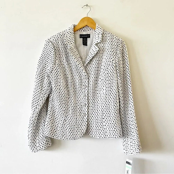 Cachet Evening White Crinkle Jacket Black Dot Sparkle Button Size 8 New With Tag - Picture 9 of 9
